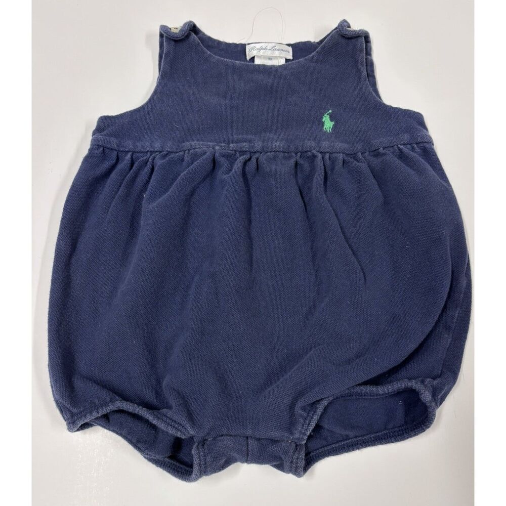 Ralph Lauren Baby One-Piece Romper Navy Cotton Knit 9M Pony Logo